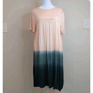 Hayden Los Angeles Women's L Peach Gray Green Tshirt Babydoll Dress Raw Edges